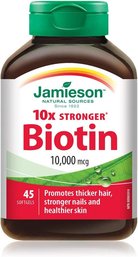 Jamieson Biotin 10,000 mcg, 45 softgels, {Imported from Canada}