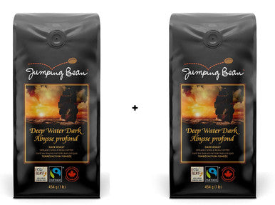 Jumping Bean Deep Water Roast Fairtrade Organic Whole Bean Coffee, Dark Roast, 454g/1lb., 2pk.,{Imported from Canada}