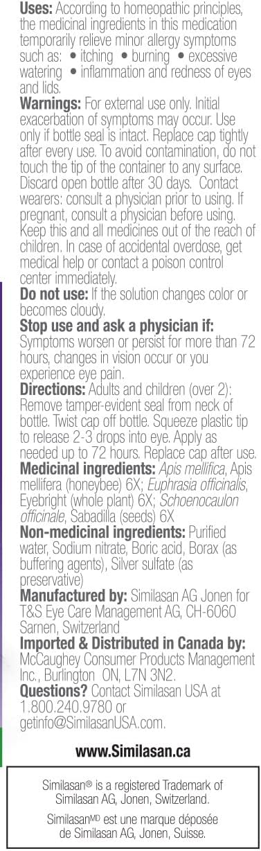 Similasan Allergy Eye Relief, Homeopathic Medicine, 10mL Bottle {Imported from Canada}