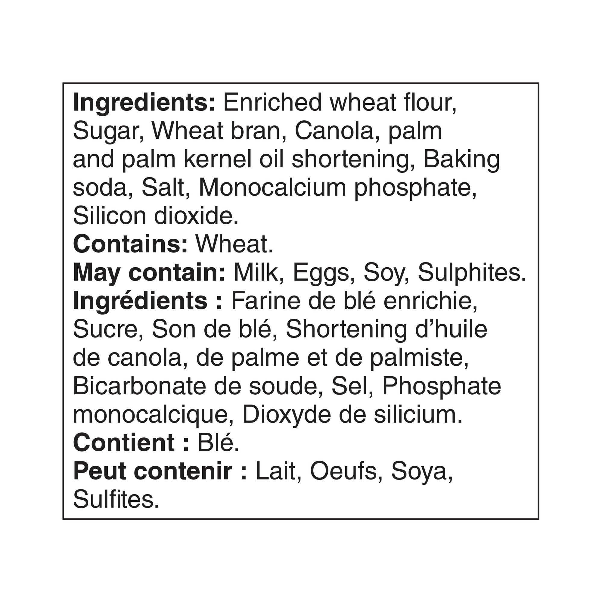 Ingredients for Great Value Bran Muffin Mix, Makes 24 Muffins - 900g on a white background