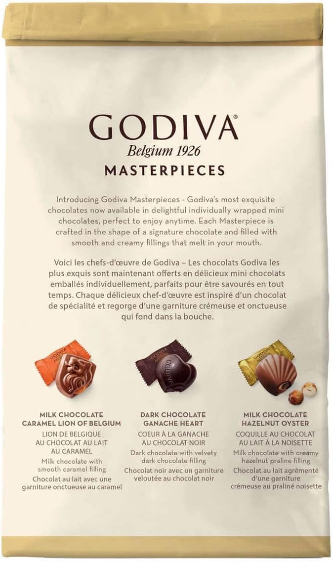 Godiva Masterpieces Assorted Legendary Belgian Chocolates, Milk Chocolate Caramel, Dark Chocolate Ganache, Milk Chocolate Hazelnut, 420g/14.8 oz. Bag