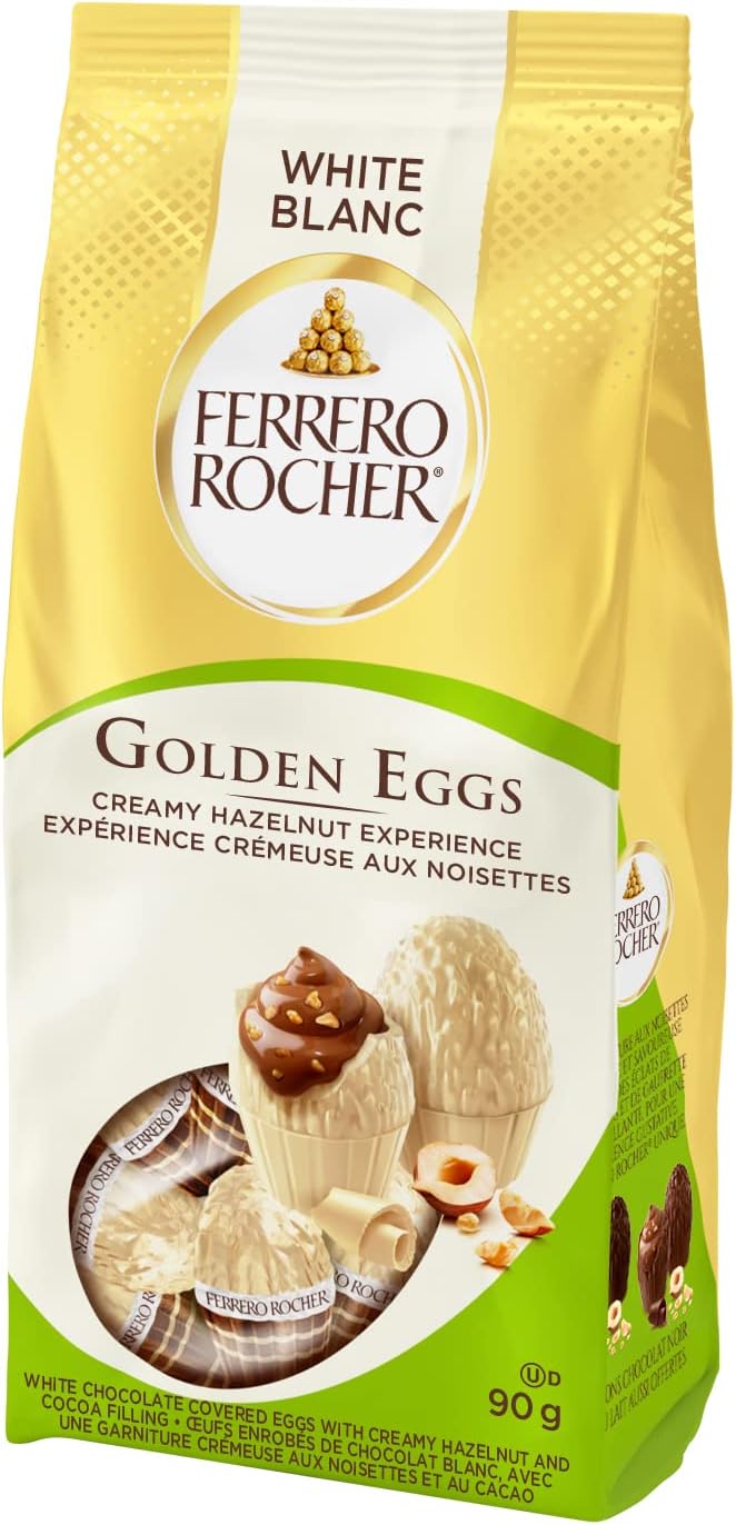 Ferrero Rocher Golden Eggs, White Chocolate with creamy Hazelnut, 90g/3.1 oz. Bag {Imported from Canada}