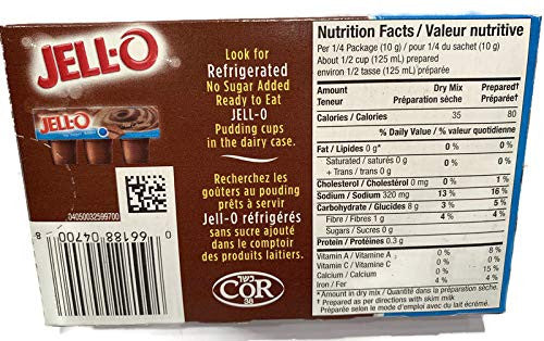 Jello Sugar Free & Fat Free Instant Chocolate Pudding 6 x 40g/1.4 oz., Packages {Imported from Canada}