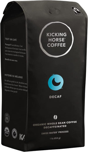 Kicking Horse Coffee, Decaf, Swiss Water Process, Dark Roast, Whole Bean, 1 lb - Certified Organic, Fairtrade, Kosher Coffee