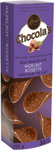 Hamlet Chocola's Milk Chocolate Hazelnut Crispy Thins, 125g/4.4 oz. Box (Imported from Canada)