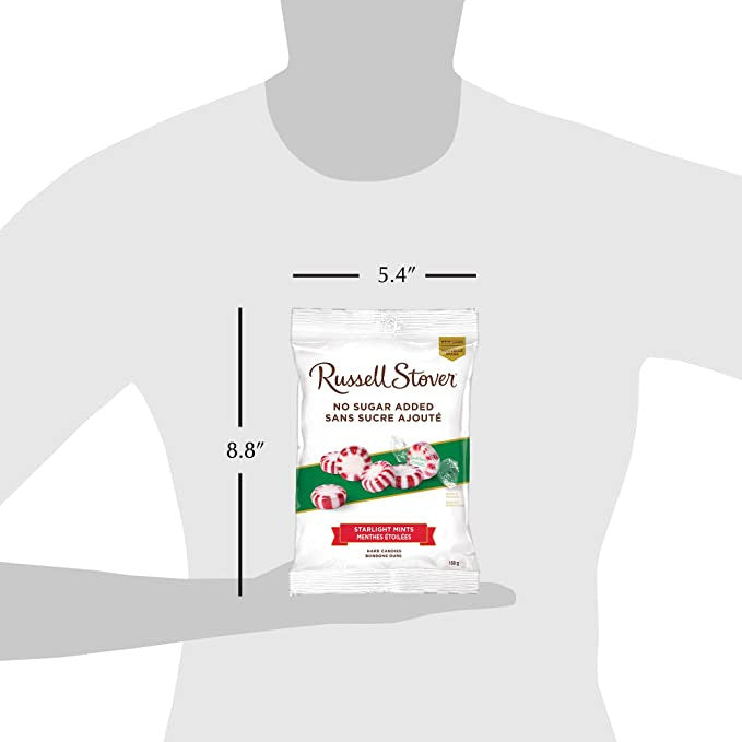 Russell Stover, Starlight Mints, No Sugar Added Hard Candies, 150g/5.3oz. - Size Comparison