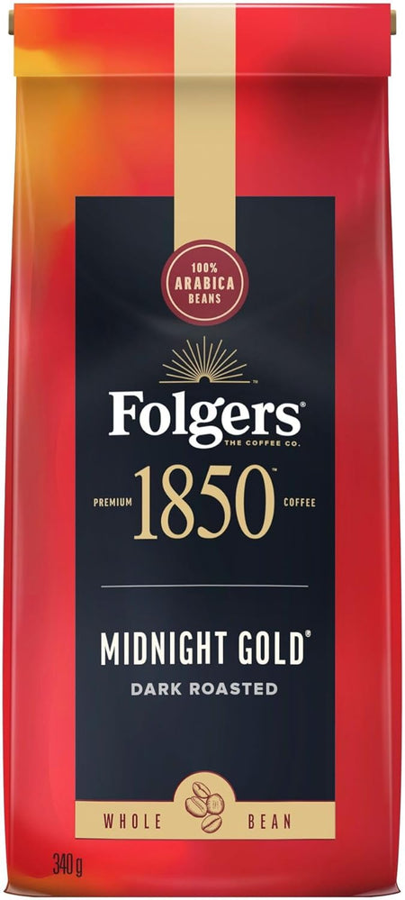 Folgers, 1850 Midnight Gold, Whole Bean Coffee, 340g/12oz. - Front