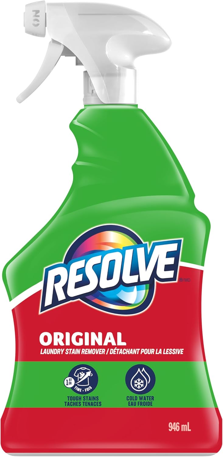 Resolve Original Laundry Stain Remover, 946ml/33.4 fl. oz, Front - Green and red bottle of Resolve Original laundry stain remover on a white background