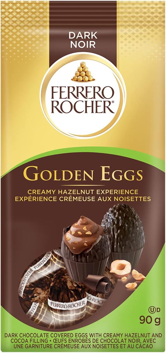 Ferrero Rocher Golden Eggs, Dark Chocolate with creamy Hazelnut, 90g/3.1 oz. Bag {Imported from Canada}