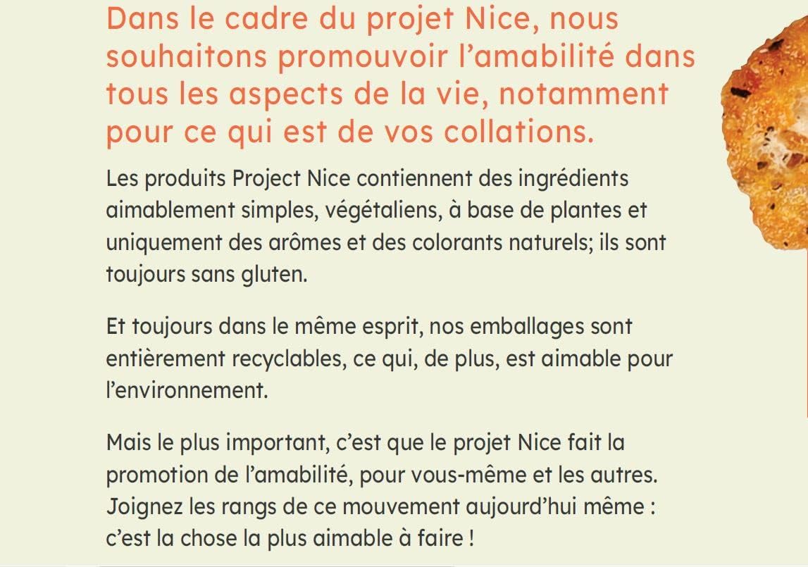 Project Nice Black Bean Veggie Snacks, Sweet & Spicy BBQ Flavor, 170g/6 oz., Bag, project nice introduction label.