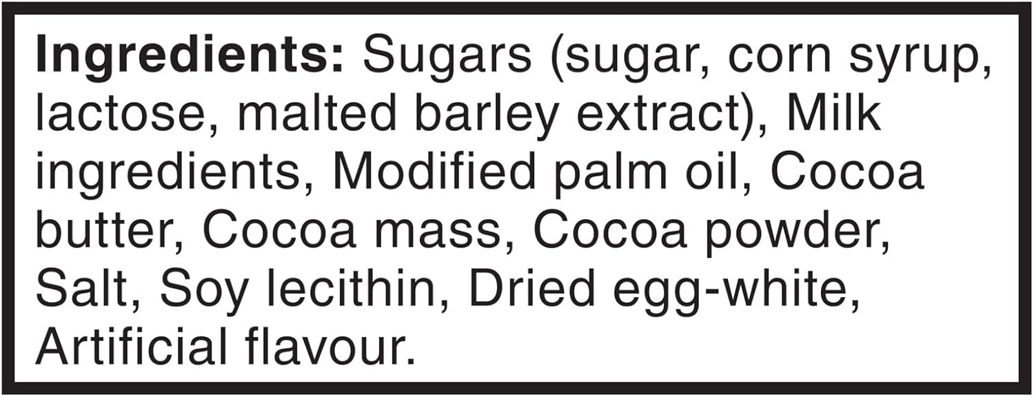 Mars Snack Size Chocolate Candy Bars (8 pk) 104g/3.7 oz - Ingredients Label