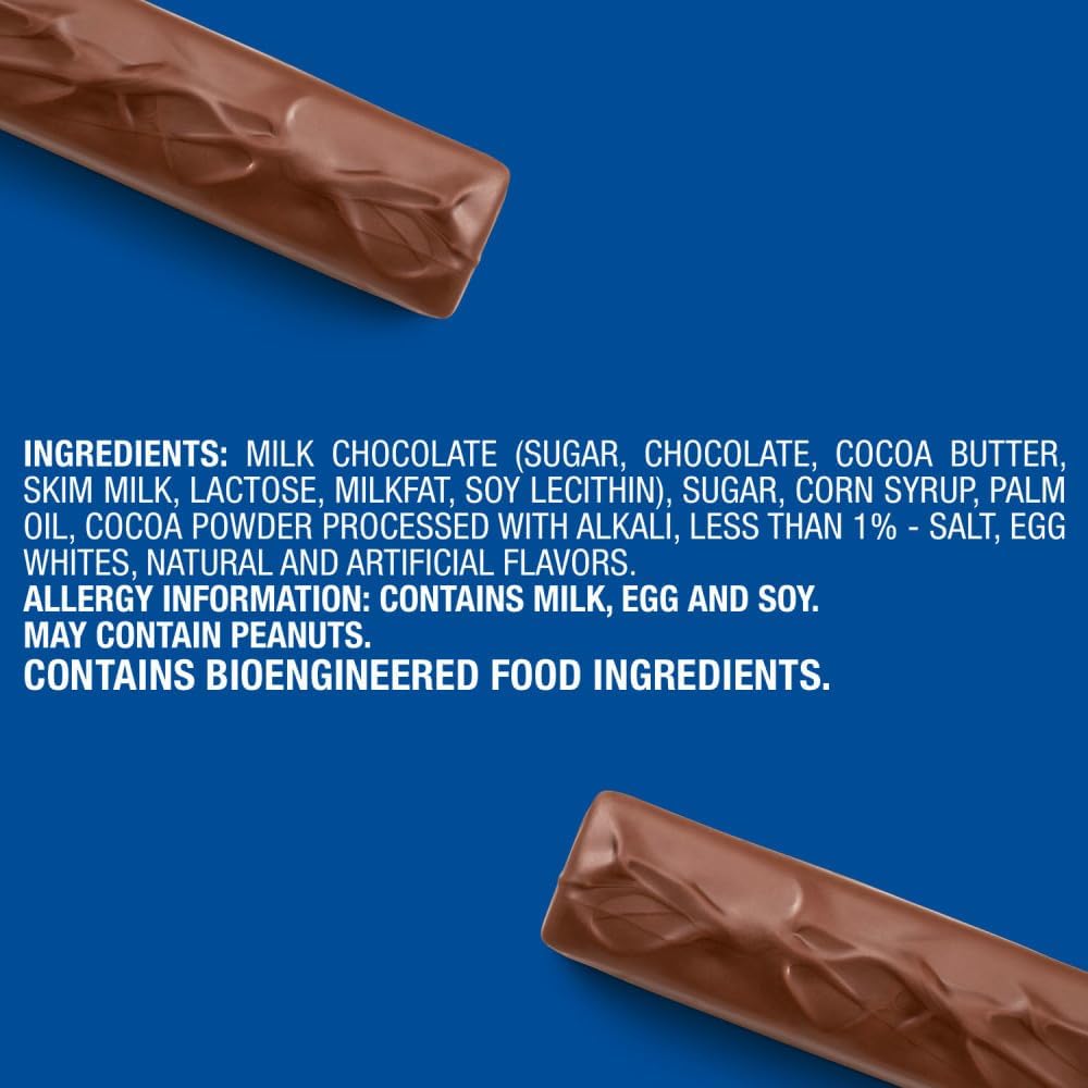 Ingredients label of 3 Musketeers Chocolate Bar – 54g/1.9 oz, 36-Count