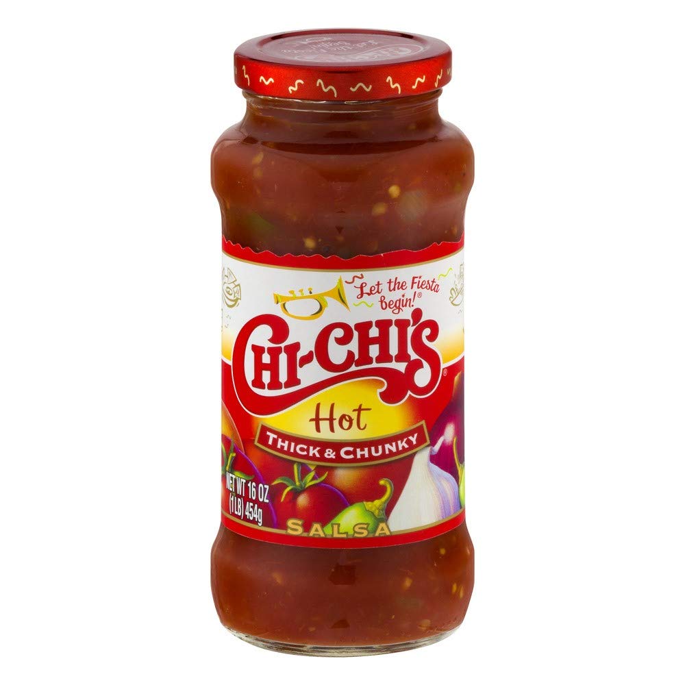 Chi-Chi's Hot Thick & Chunky Salsa, 454g , front of glass.