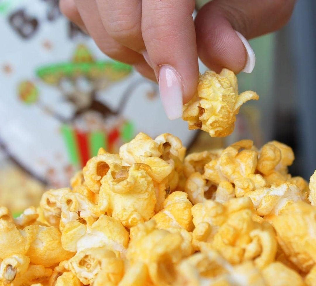 Bad Monkey Nacho Cheese Popcorn, 300g, picture of popcorn in a bowl.