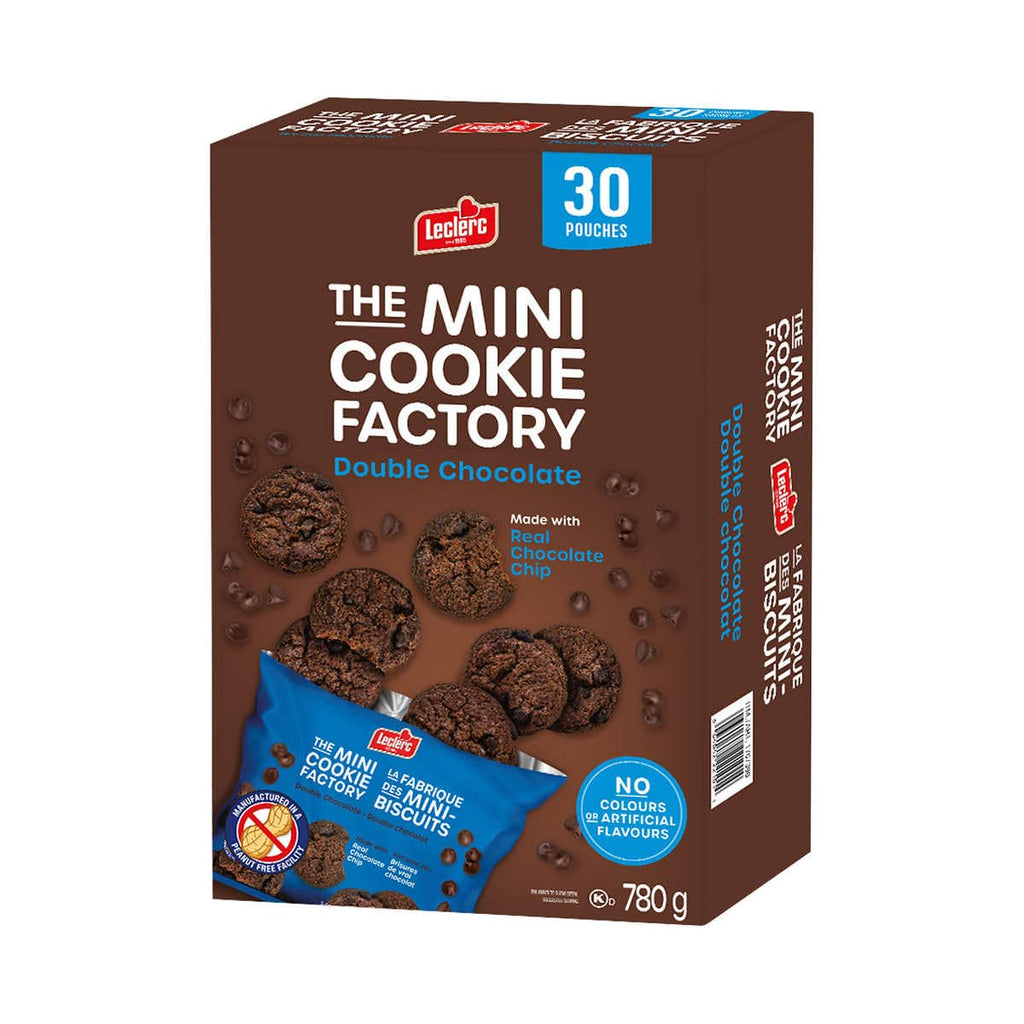 Leclerc The Mini Cookie Factory Double Chocolate Cookies, 30 Pouches, 780g/27 oz. Box