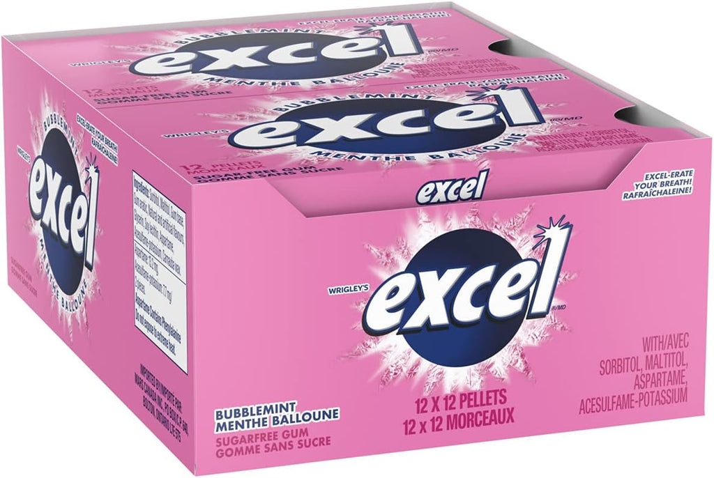 Excel White Sugar-Free Gum Bubblemint 12ct/2 Pack {Imported from Canada}