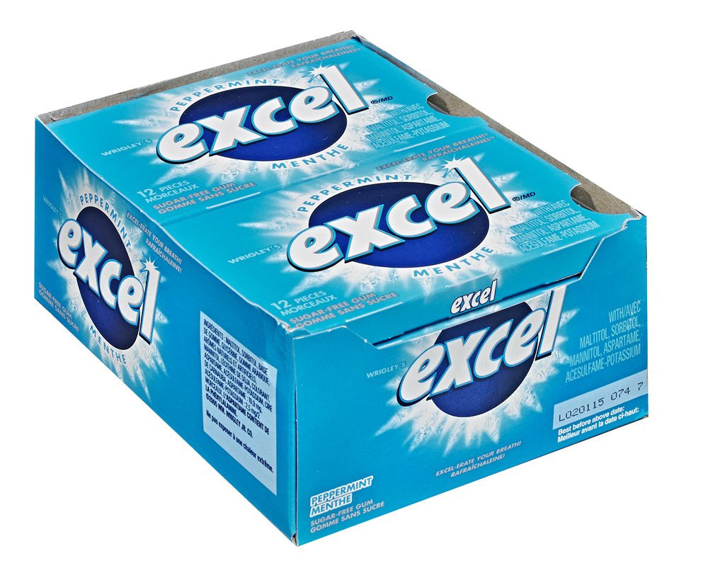 Excel Sugar-Free Pellet Gum, Peppermint, 12ct-12pk, (Imported from Canada)