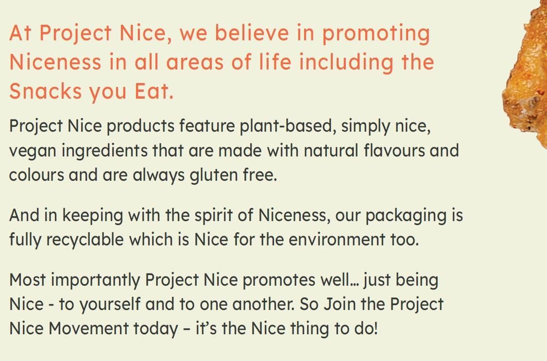 Project Nice Black Bean Veggie Snacks, Sweet & Spicy BBQ Flavor, 170g/6 oz., Bag, project nice introduction label.
