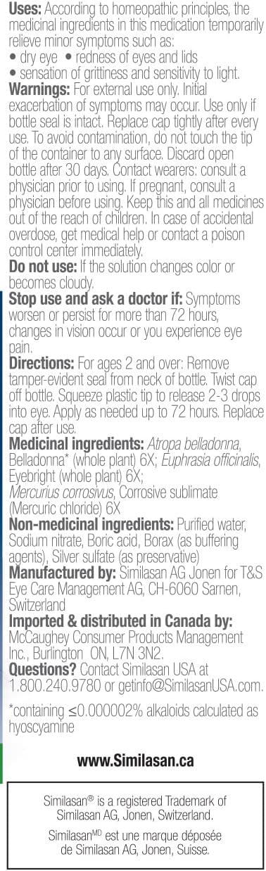 Similasan Dry Eye Relief, Homeopathic Medicine, 10mL