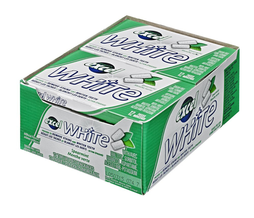 Excel White Sugar-Free Gum, Spearmint, 12 Count {Imported from Canada}
