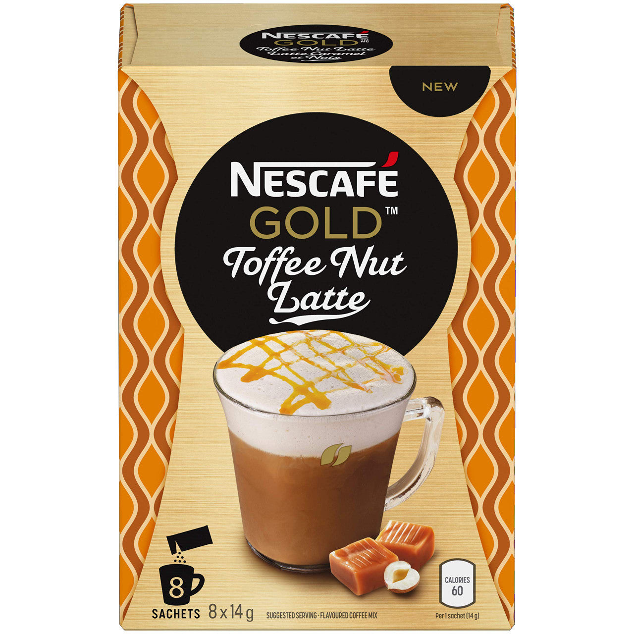 NESCAFE Gold, Toffee Nut Latte Coffee, 8 X 14 g, 6 Count, {Imported from Canada}