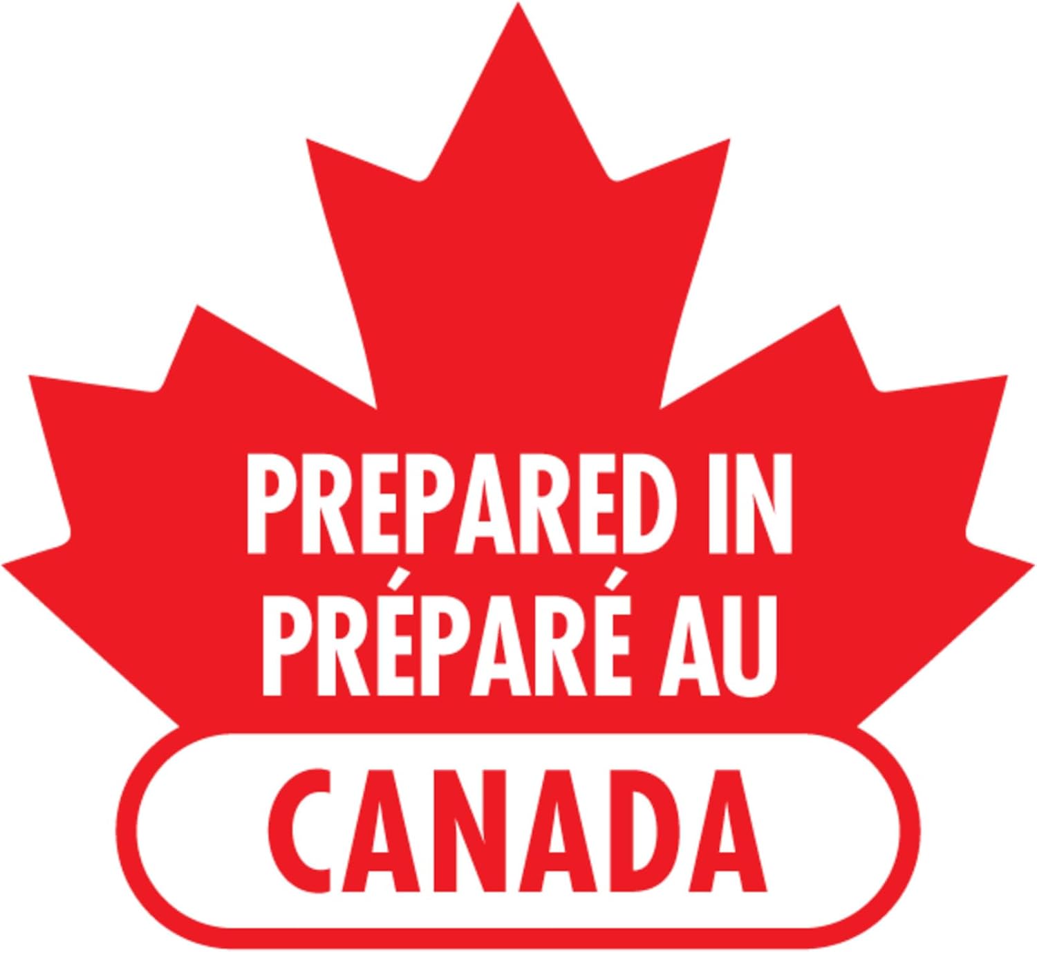 Red maple leaf with 'Prepared in Canada' text on a white background