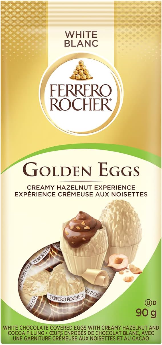 Ferrero Rocher Golden Eggs, White Chocolate with creamy Hazelnut, 90g/3.1 oz. Bag {Imported from Canada}