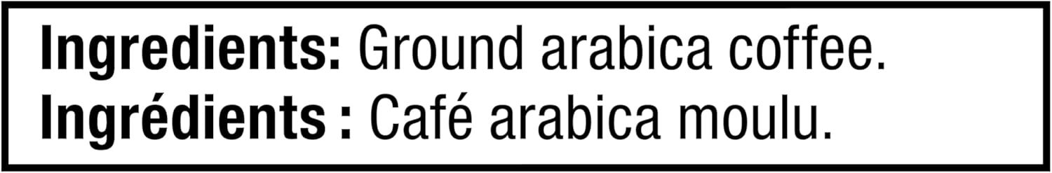 Ingredients of Starbucks Sunsera Blend 100% Arabica Ground Coffee, 340g/12 oz in English and French.