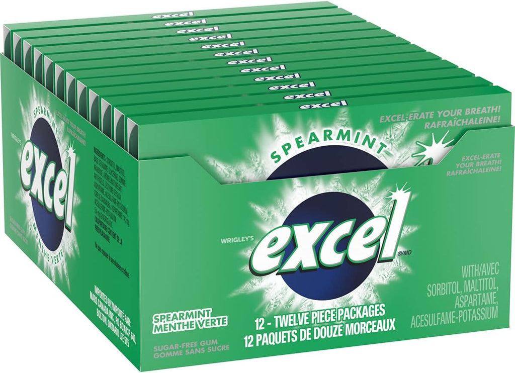 Excel Sugar-Free Gum, Spearmint, 12 Count (2 Pack) {Imported from Canada}