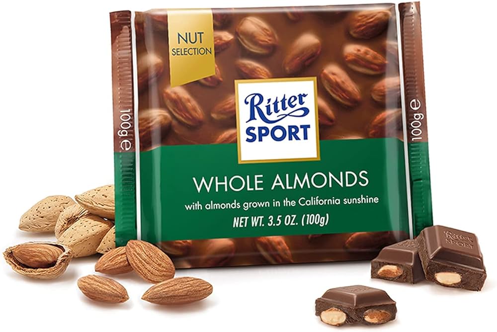 Ritter Sport Nut Selection Milk Chocolate with Whole Almonds Bar, 100g/3.5 oz. Bar {Imported from Canada}