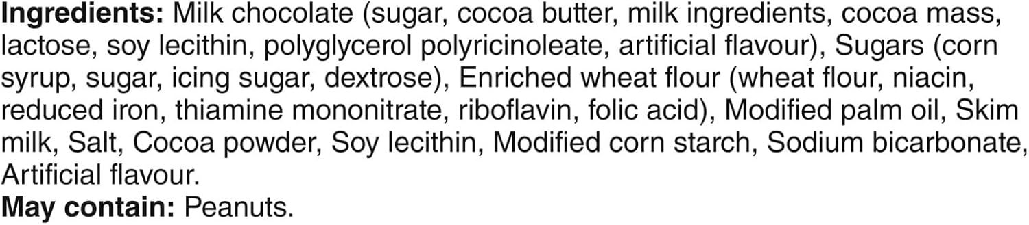Twix Caramel Milk Chocolate Snack Size Cookie Bars (8x10g), 80g/2.8 oz - Ingredients Label