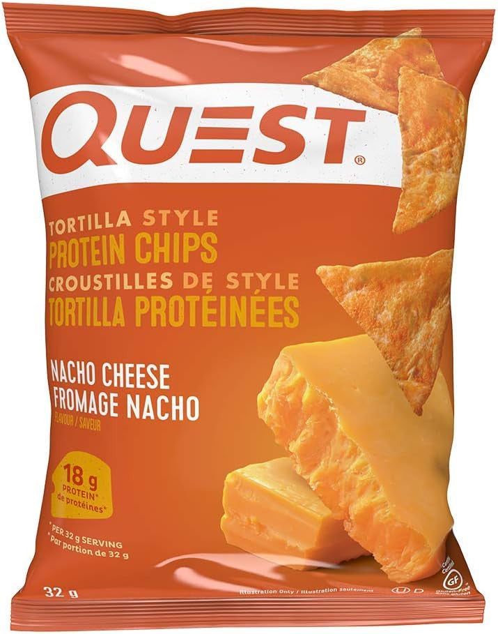 Quest Tortilla Style Protein Chips, Nacho Cheese Flavor, 32g/1.12 oz. Bag {Imported from Canada}