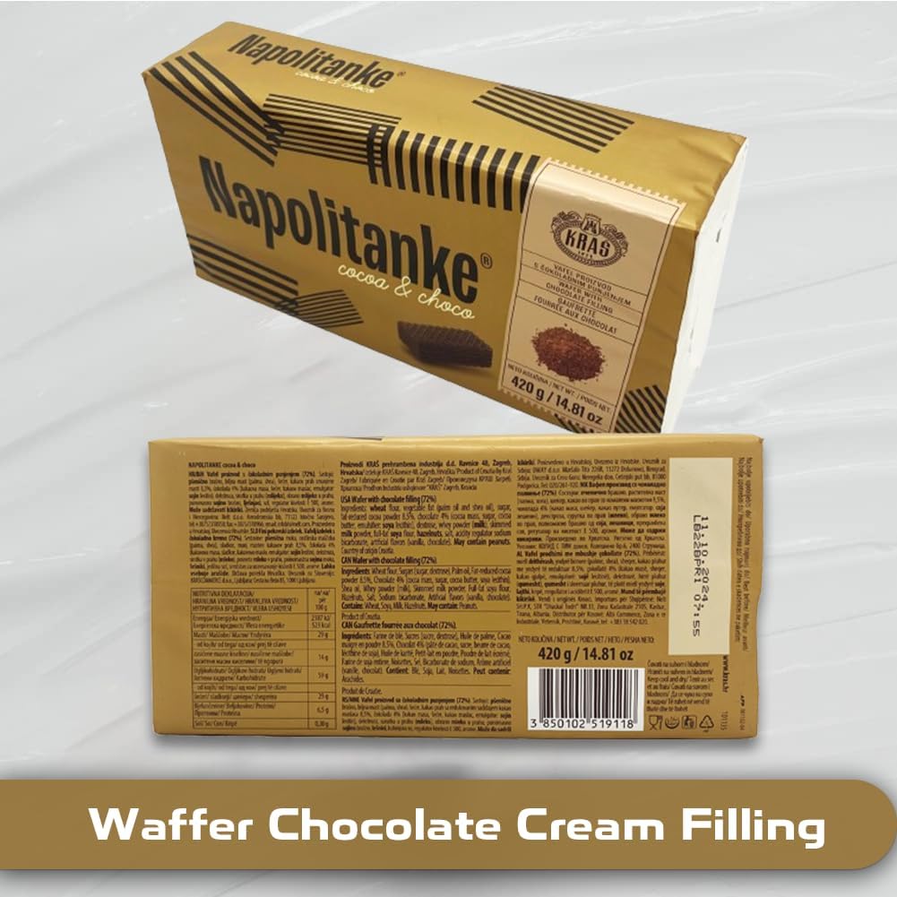 Napolitanke Cocoa & Choco Wafers, 420g, back of package.