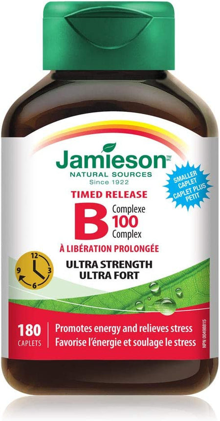 Jamieson Vitamin B100 Complex Timed Release 180caplets x 2(2 bottles)