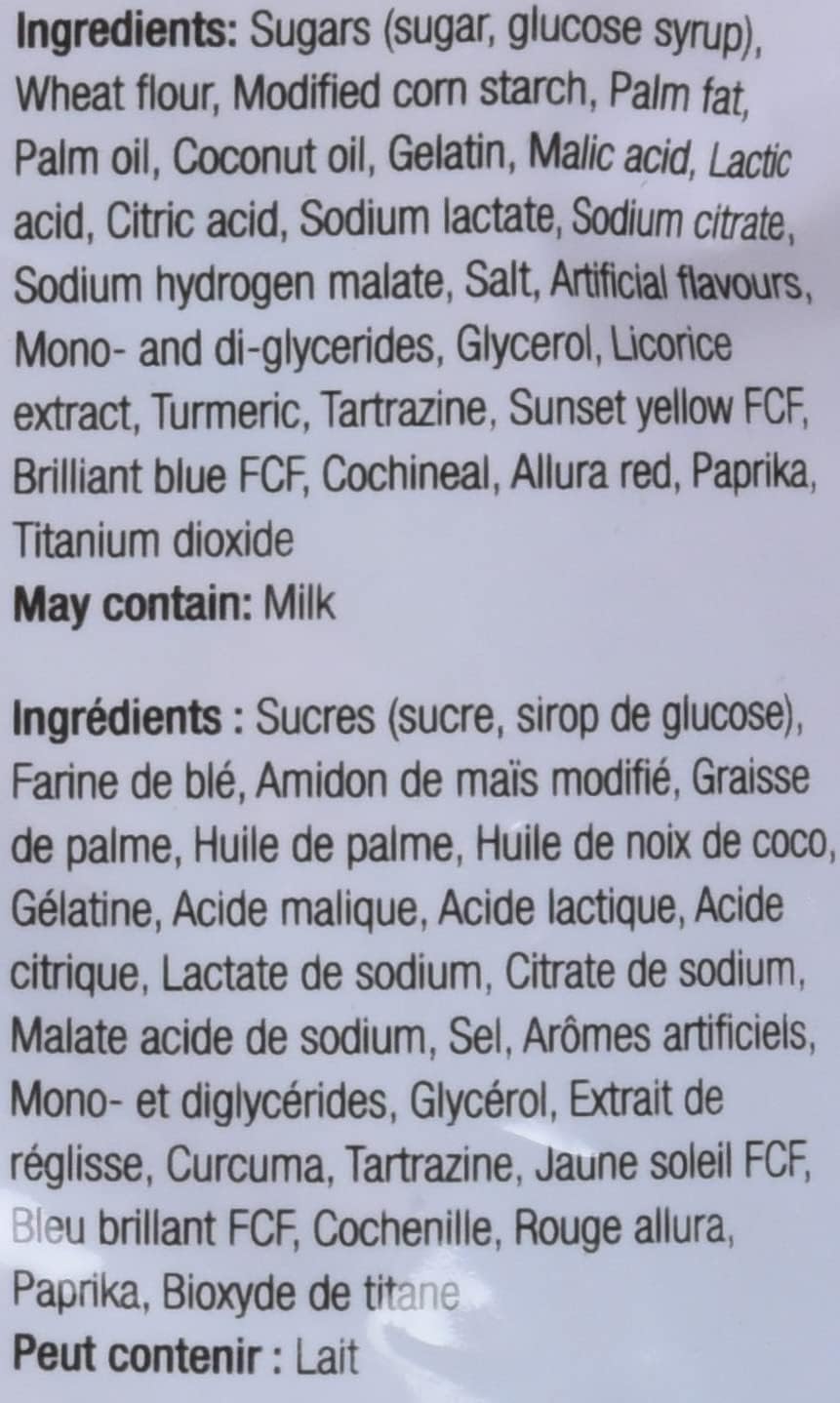 Mondoux Sweet Sixteen, Assorted Licorice Gummy Candy, 400g, ingredients label.