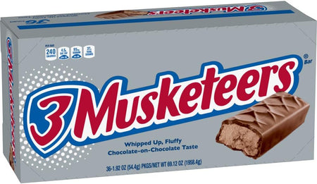 Front of 3 Musketeers Chocolate Bar – 54g/1.9 oz, 36-Count, Box