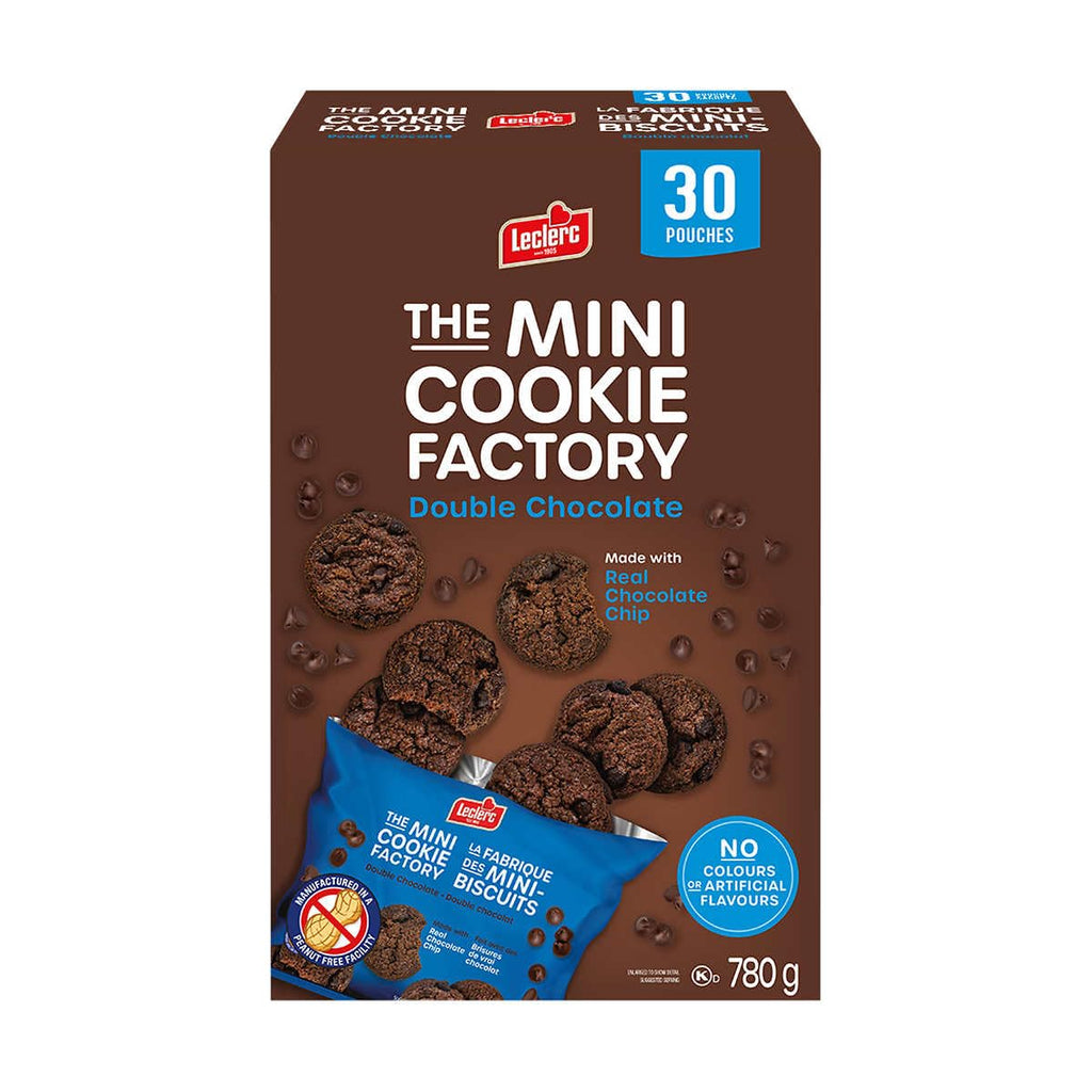 Leclerc The Mini Cookie Factory Double Chocolate Cookies, 30 Pouches, 780g/27 oz. Box