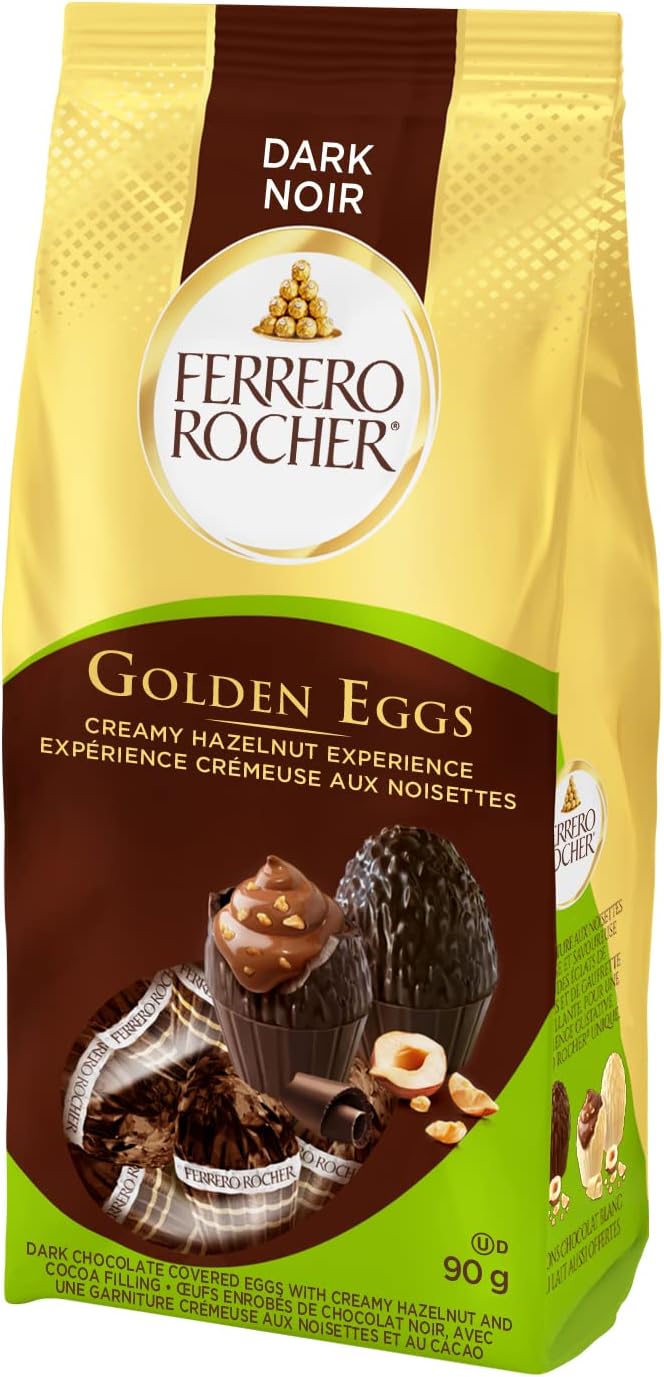 Ferrero Rocher Golden Eggs, Dark Chocolate with creamy Hazelnut, 90g/3.1 oz. Bag {Imported from Canada}