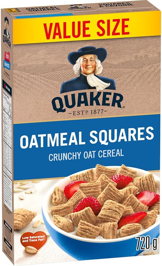 Quaker, Oatmeal Squares, Crunchy Oat Cereal, 720g/25.2 oz. 12 Boxes {Imported from Canada}