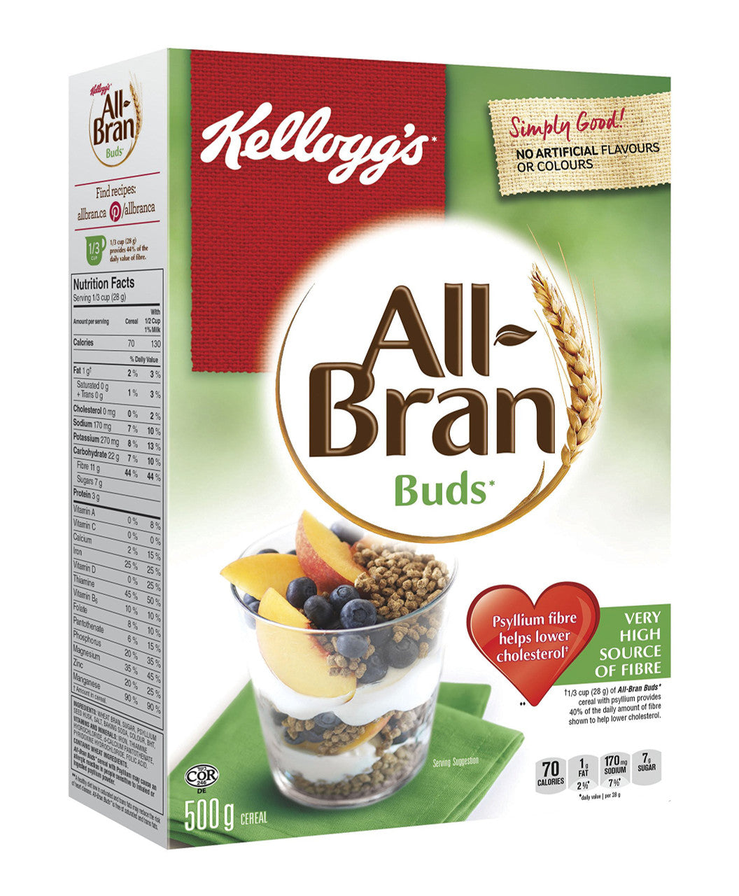 Kellogg's All Bran Buds Cereal 500g/17.6oz, (Imported from Canada)