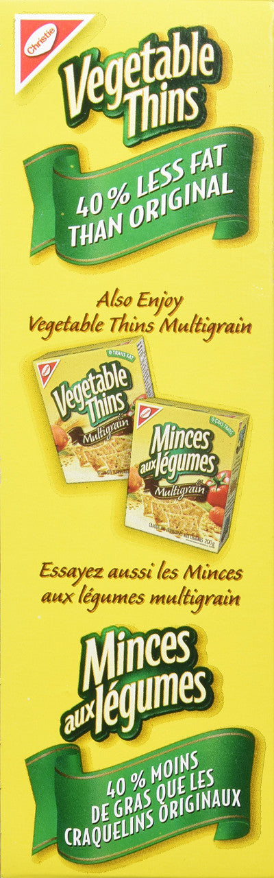 Christie Vegetable Thins, 40% Less Fat, Crackers, 200g/7oz., (6 Pack) {Imported from Canada}