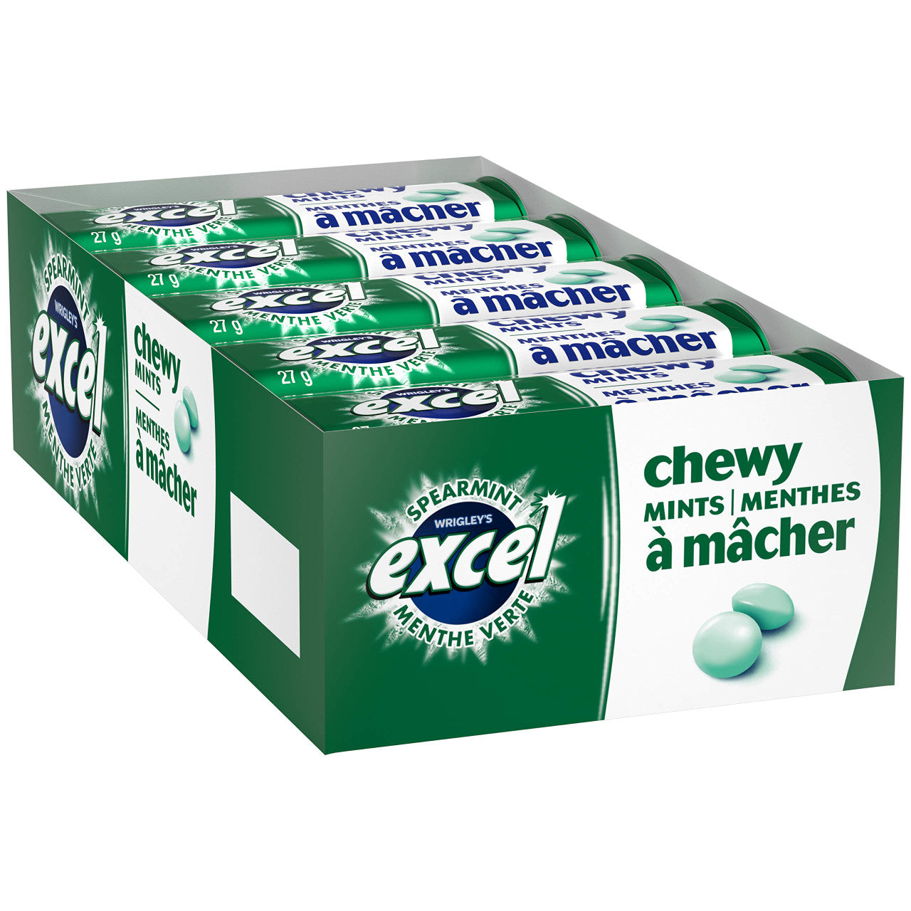 Excel Chewy Mints Spearmint, 27g x 10 Count (Imported from Canada