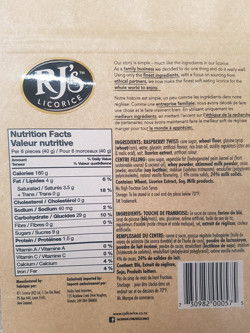 RJ's Licorice Twists, Raspberry Chocolate, 180g/6.3oz - 5pk{Imported from Canada}