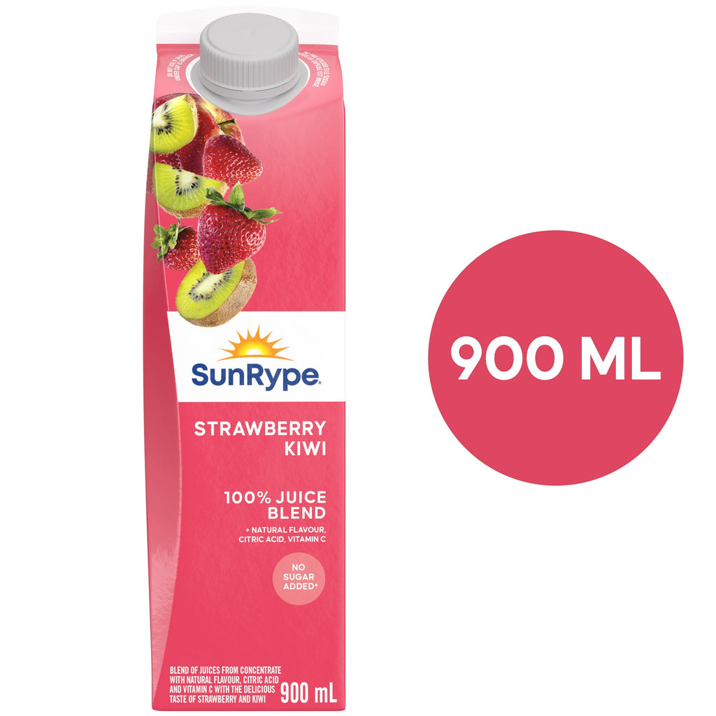 SunRype Fruit Juice, Strawberry Kiwi, 900ml/30.4 fl. oz. Carton, front of carton