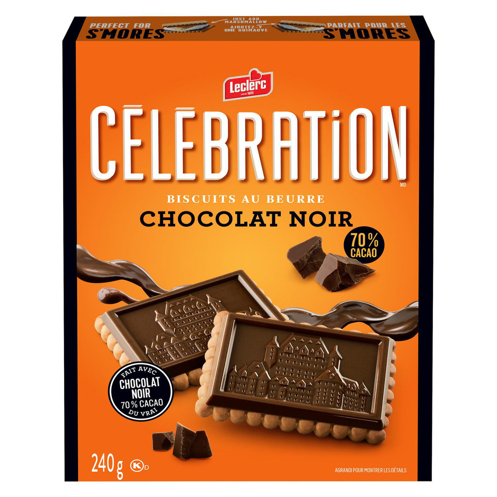 Leclerc Celebration Dark Chocolate 70% Cocoa Butter Cookies, 240g/8.5 oz. Box {Imported from Canada}