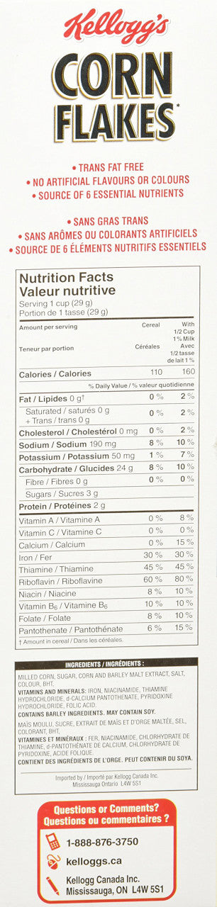 Kellogg's, Corn Flakes Cereal, 440g/15.5oz., {Imported from Canada}