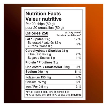 Doritos Late Night Cheeseburger Chips nutrition facts  label.