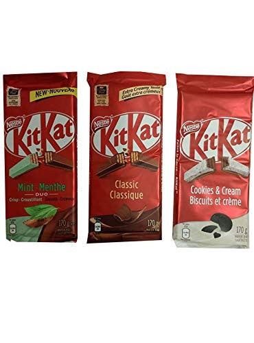 KitKat Trio Bundle: Mint Duo (170g/6oz.), Cookies & Cream (170g/6oz.) and Classic (170g/6oz.) - One Bar of Each Flavour - Total of 3 Bars {Imported from Canada}