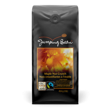 Jumping Bean Maple Flavored Whole Bean Coffee, Maple Nut Crunch Flavored Coffee, 454g/1lb., {Imported from Canada}