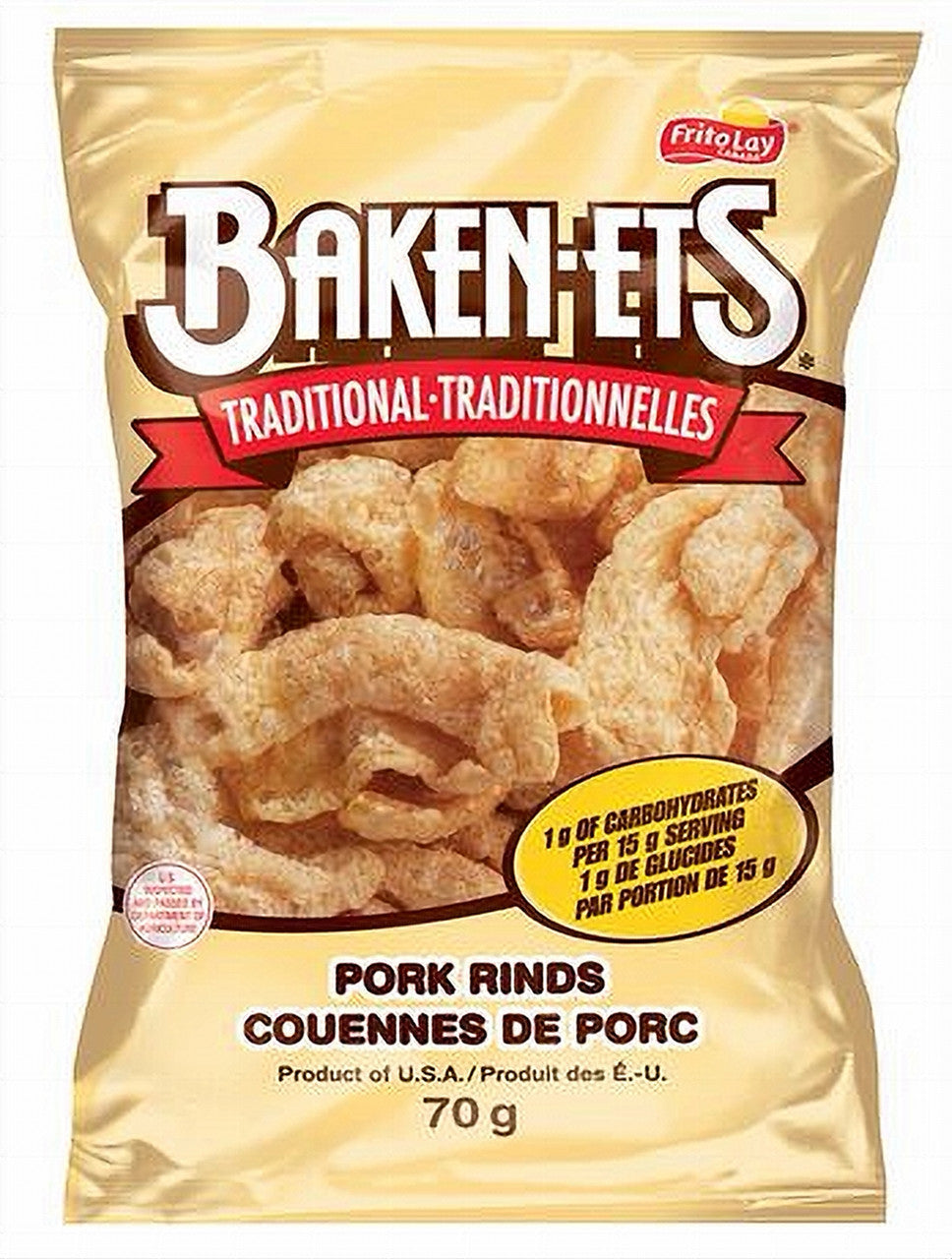 Baken-ets Bacon Flavoured Traditional Smoked Pork Rinds, (Pack of 2) 70g/2.5oz bags (Imported from Canada)